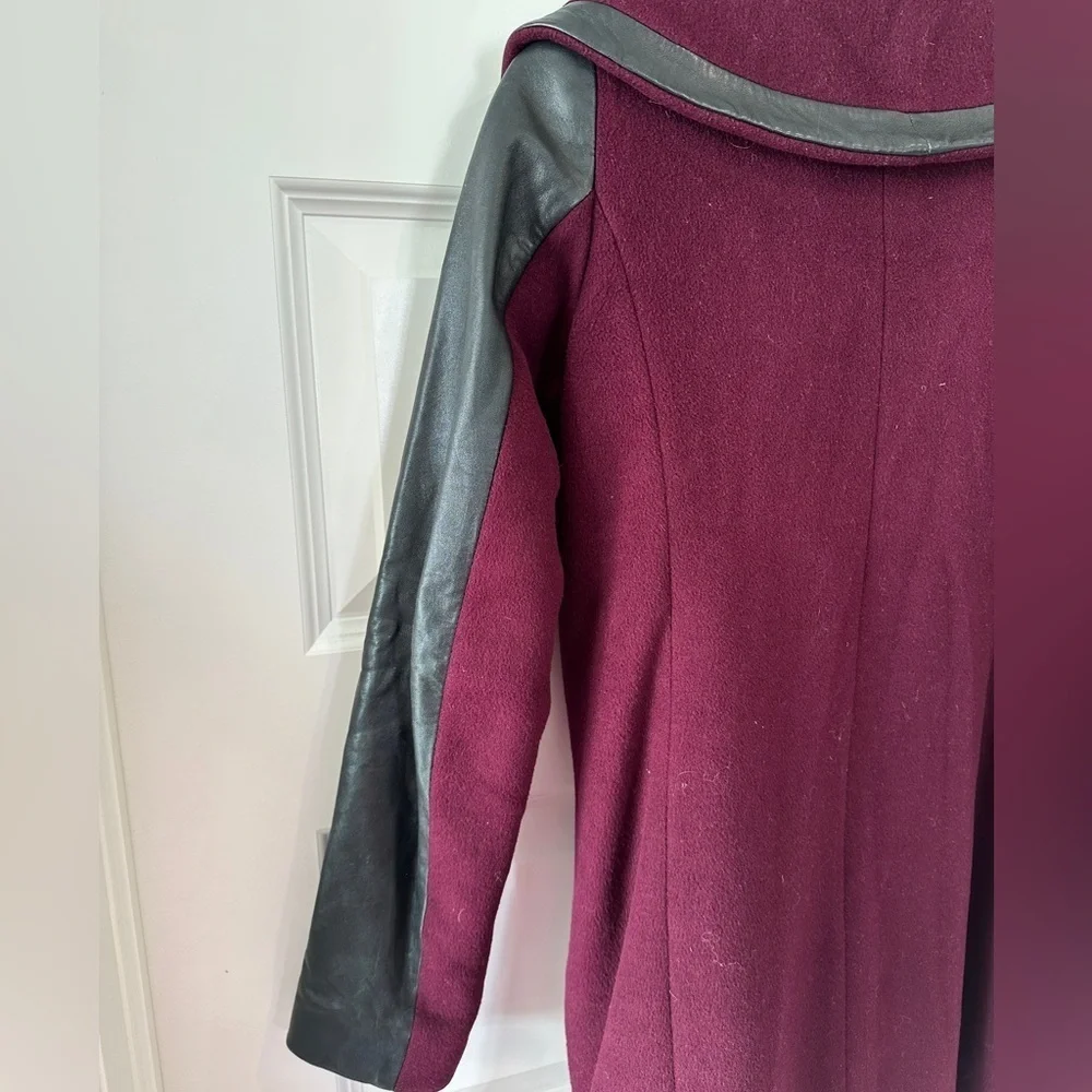 Danier Wool Leather Maroon Black Trench Coat Size 3XS Women’s - Picture 11 of 14